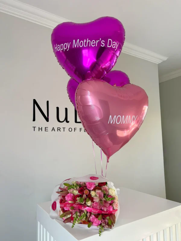 Mother's Day White Roses With Pink Gyp & Personalized balloons - Image 4