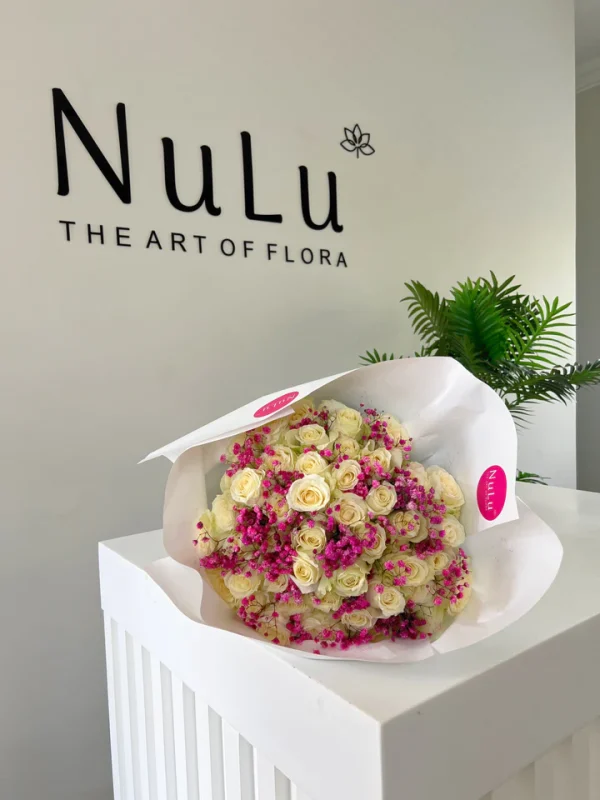 White Roses with Pink Gyp - Image 2